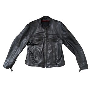 Vintage Men's Large Heavy Full Grain Leather Vented Black Riding Jacket